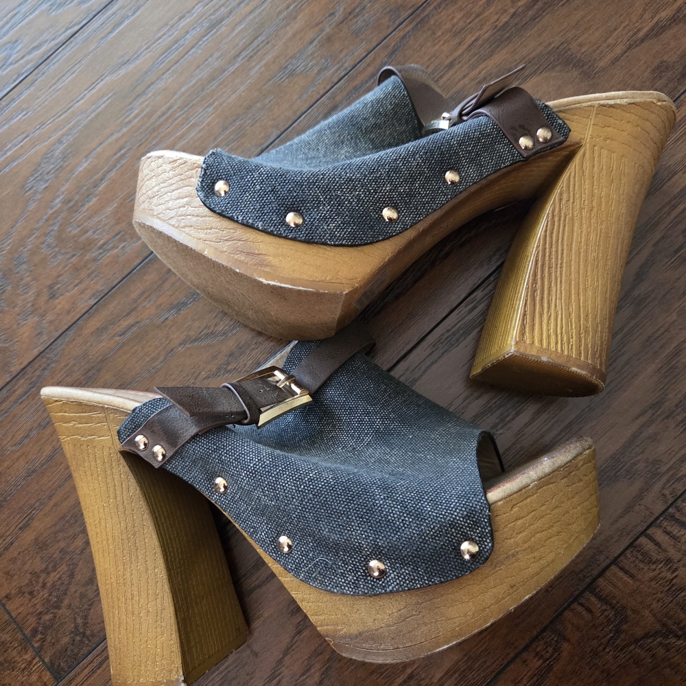 Stylish Brown and Denim Platform Heels